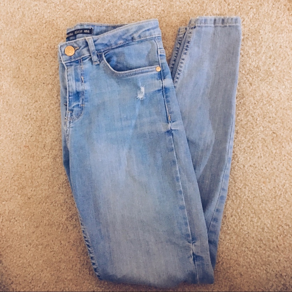 Bershka Mid Rise Distressed Super Skinny Jeans